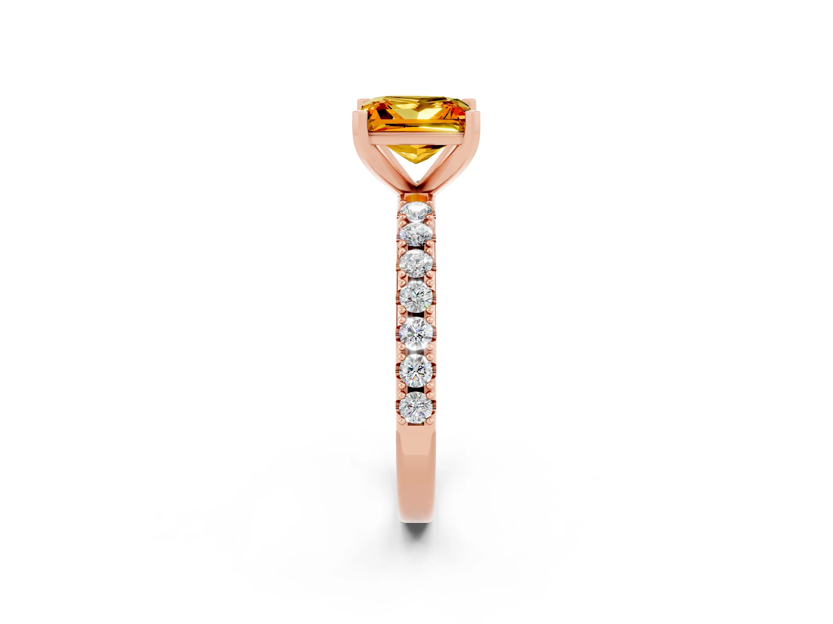 Rose gold Princess Cut Citrine Solitaire Pavé Band with Four-Prong Setting_2