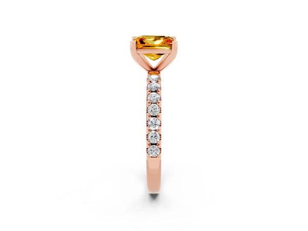 Rose gold Princess Cut Citrine Solitaire Pavé Band with Four-Prong Setting