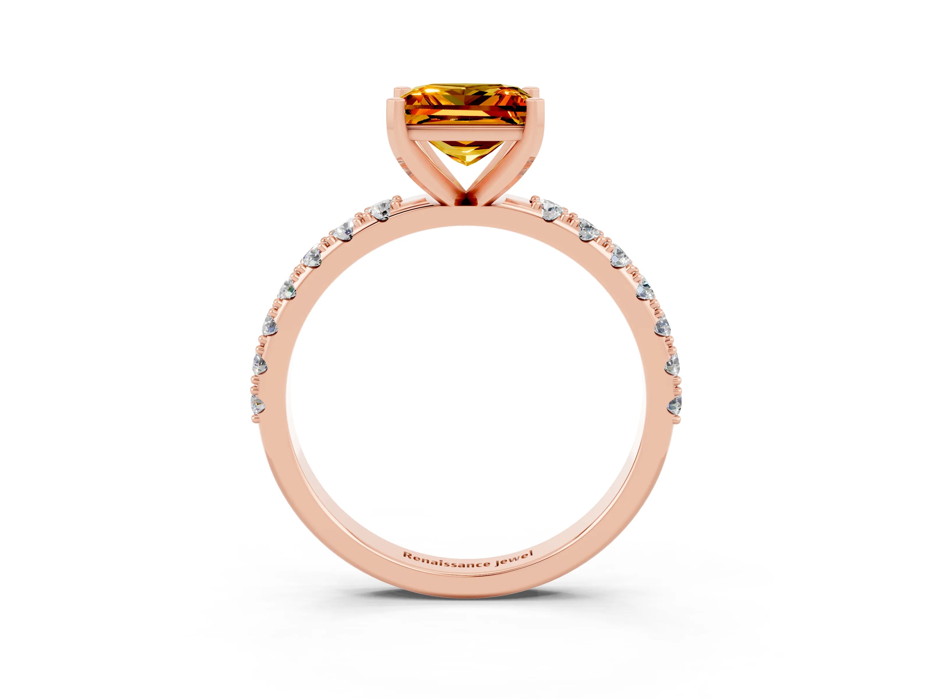 Rose gold Princess Cut Citrine Solitaire Pavé Band with Four-Prong Setting_3