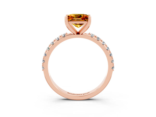 Rose gold Princess Cut Citrine Solitaire Pavé Band with Four-Prong Setting