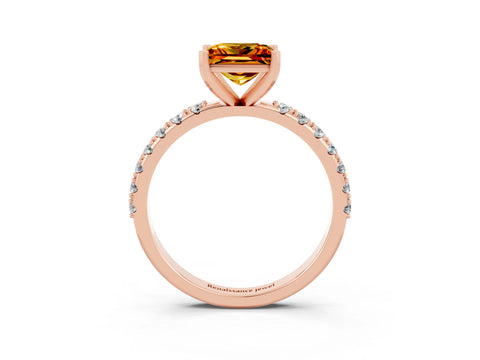 Rose gold Princess Cut Citrine Solitaire Pavé Band with Four-Prong Setting_3