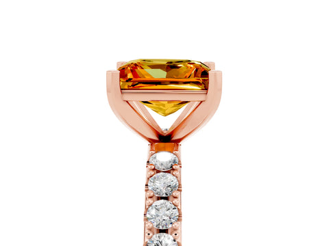 Rose gold Princess Cut Citrine Solitaire Pavé Band with Four-Prong Setting_5