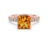 Rose gold Princess Cut Citrine Solitaire Pavé Engagement Ring with Round Band and Prong Setting_12