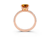Rose gold Princess Cut Citrine Solitaire Pavé Engagement Ring with Round Band and Prong Setting_15