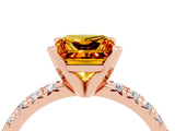 Rose gold Princess Cut Citrine Solitaire Pavé Engagement Ring with Round Band and Prong Setting_16