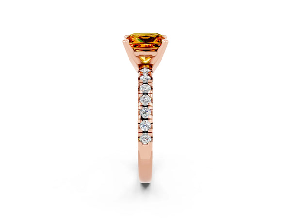 Rose gold Princess Cut Citrine Solitaire Pavé Engagement Ring with Round Band and Prong Setting
