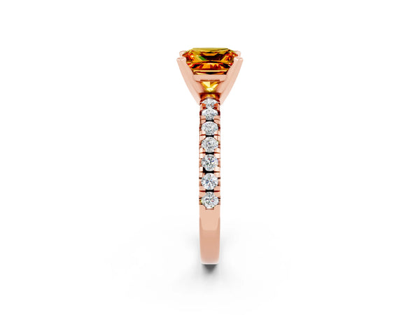 Rose gold Princess Cut Citrine Solitaire Pavé Engagement Ring with Round Band and Prong Setting