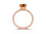 Rose gold Princess Cut Citrine Solitaire Pavé Engagement Ring with Round Band and Prong Setting_75
