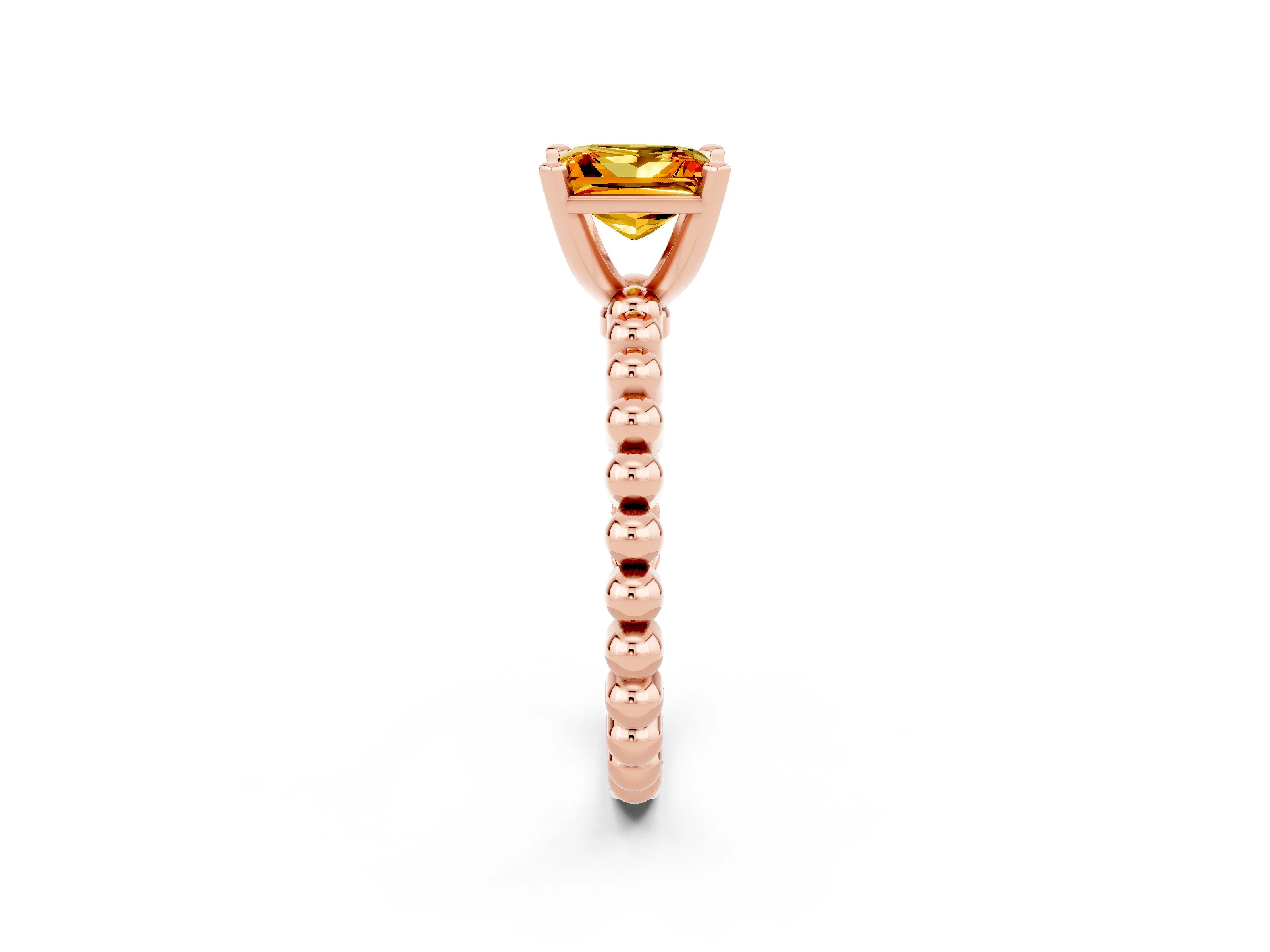 Rose gold Princess Cut Citrine Solitaire Ring with Beaded Band and Prong Setting_2