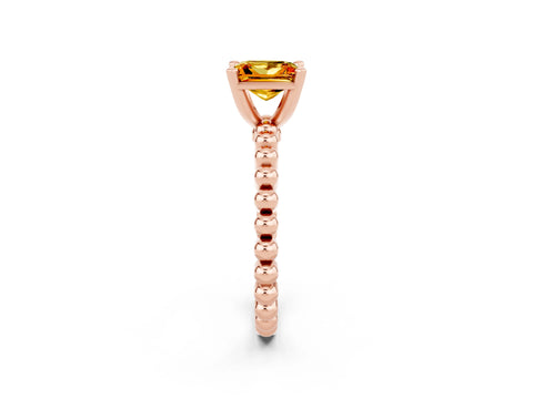 Rose gold Princess Cut Citrine Solitaire Ring with Beaded Band and Prong Setting_2