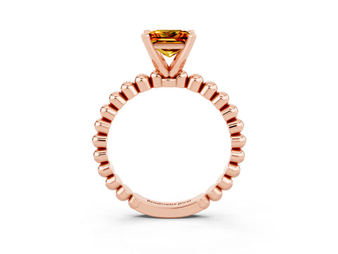 Rose gold Princess Cut Citrine Solitaire Ring with Beaded Band and Prong Setting_3