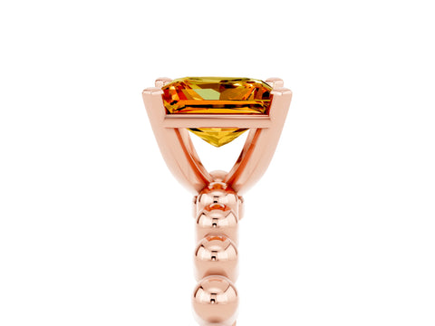 Rose gold Princess Cut Citrine Solitaire Ring with Beaded Band and Prong Setting_5