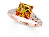 Rose gold Princess Cut Citrine Solitaire Ring with Cathedral Setting and Pavé Band_1