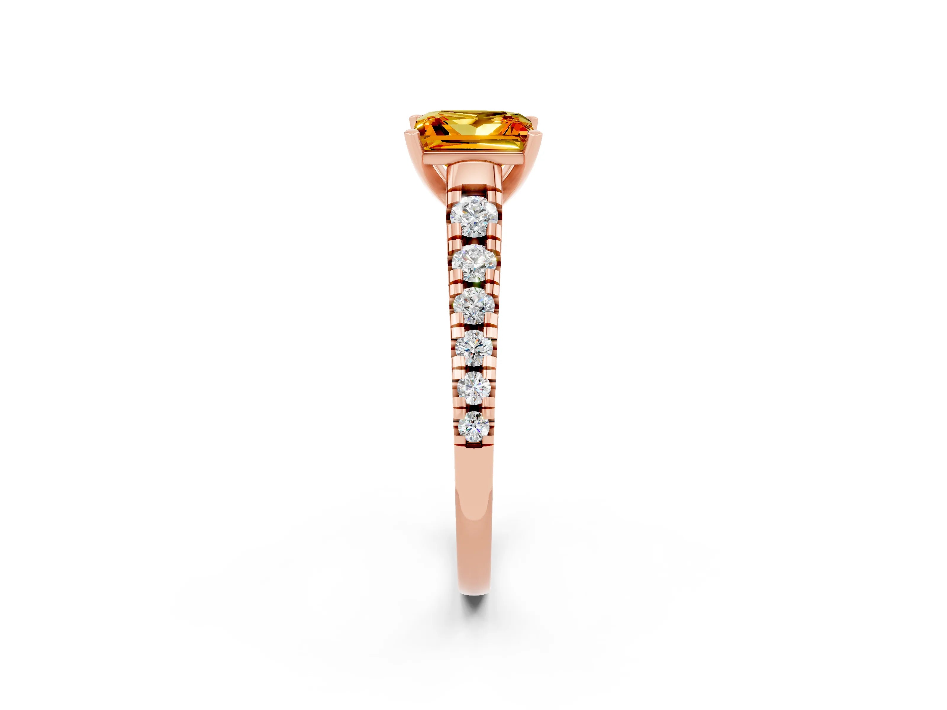 Rose gold Princess Cut Citrine Solitaire Ring with Cathedral Setting and Pavé Band_2