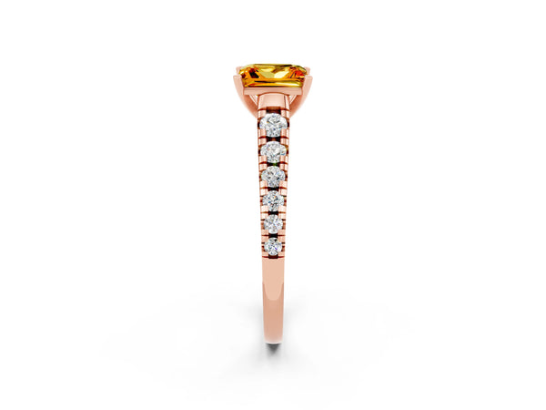 Rose gold Princess Cut Citrine Cathedral Solitaire Ring with Round  Pavé Band