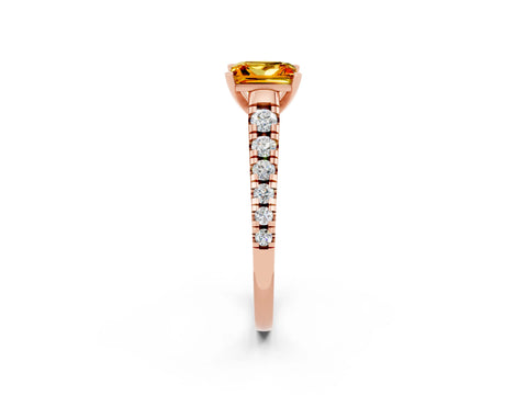 Rose gold Princess Cut Citrine Solitaire Ring with Cathedral Setting and Pavé Band_2