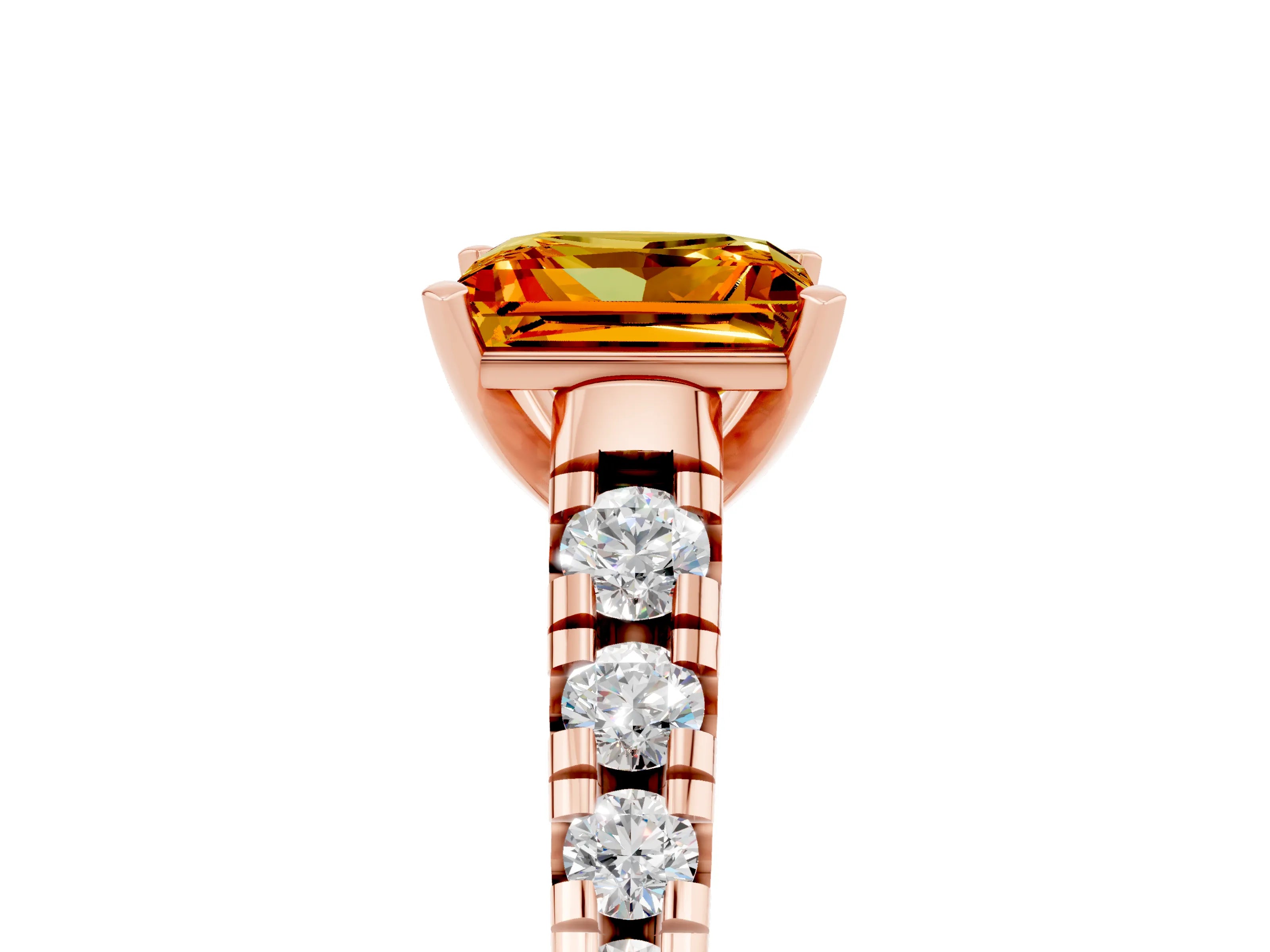 Rose gold Princess Cut Citrine Solitaire Ring with Cathedral Setting and Pavé Band_5
