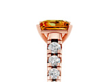 Rose gold Princess Cut Citrine Solitaire Ring with Cathedral Setting and Pavé Band_5