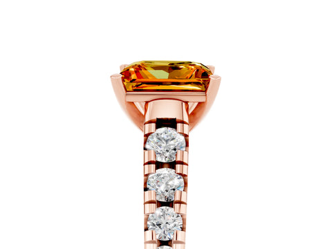 Rose gold Princess Cut Citrine Solitaire Ring with Cathedral Setting and Pavé Band_5