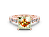 Rose gold Princess Cut Citrine Solitaire Ring with Crossover Gallery and Round  Pavé Band_12