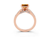 Rose gold Princess Cut Citrine Solitaire Ring with Crossover Gallery and Round  Pavé Band_15