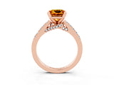 Rose gold Princess Cut Citrine Solitaire Ring with Crossover Gallery and Round  Pavé Band_39