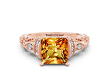 Rose gold Princess Cut Citrine Solitaire Ring with Filigree Band and Four-Prong Setting_24