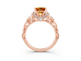 Rose gold Princess Cut Citrine Solitaire Ring with Filigree Band and Four-Prong Setting_27