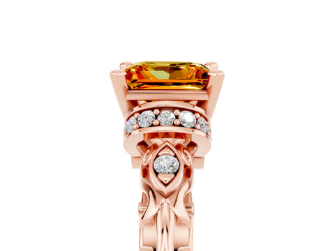 Rose gold Princess Cut Citrine Solitaire Ring with Filigree Band and Four-Prong Setting_29