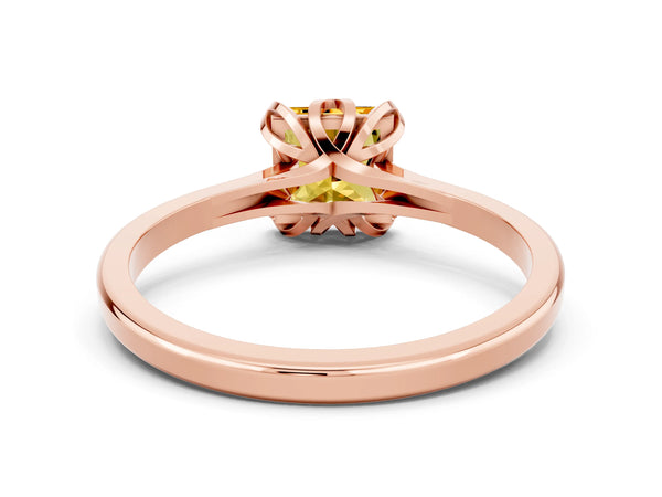 Rose gold Princess Cut Citrine Solitaire Ring with Flower Prong Setting and Classic Band