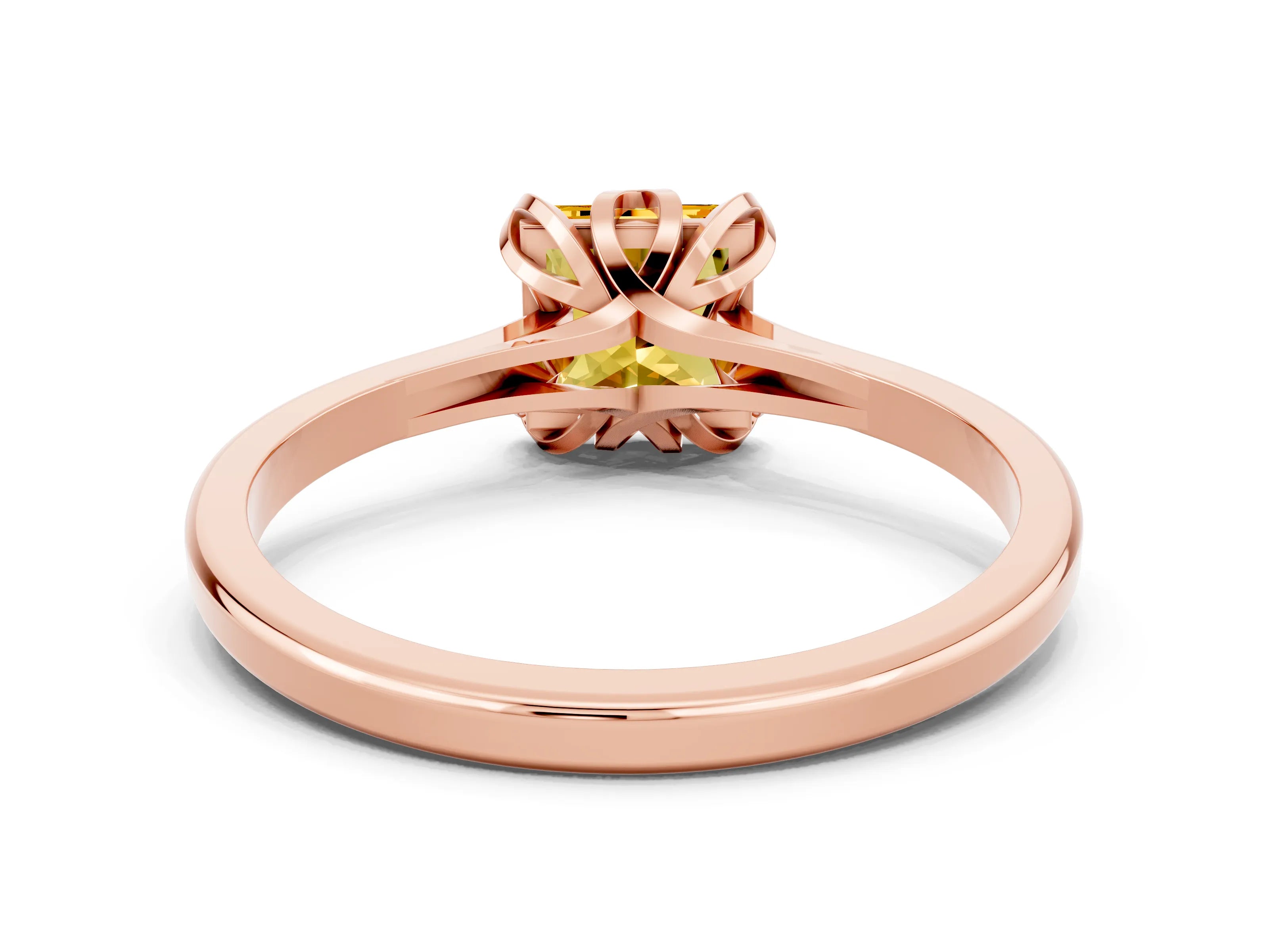 Rose gold Princess Cut Citrine Solitaire Ring with Flower Prong Setting and Classic Band_36