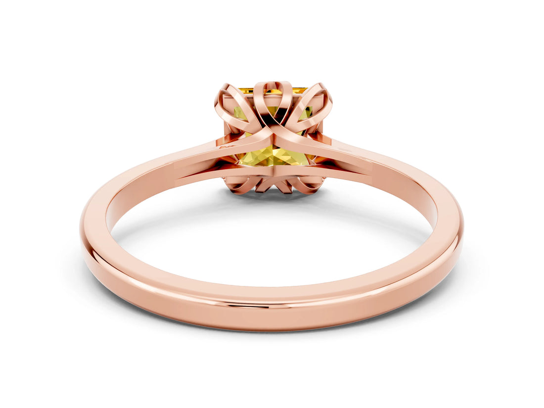 Rose gold Princess Cut Citrine Solitaire Ring with Flower Prong Setting and Classic Band_36