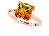 Rose gold Princess Cut Citrine Solitaire Ring with Flower Prong Setting and Classic Band_37