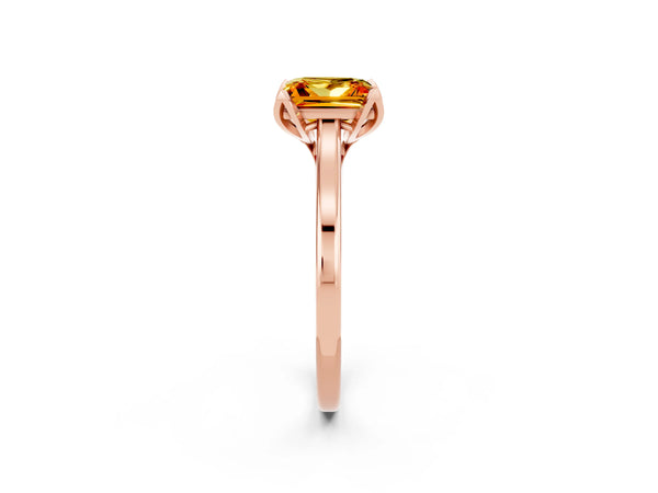 Rose gold Princess Cut Citrine Solitaire Ring with Flower Prong Setting and Classic Band