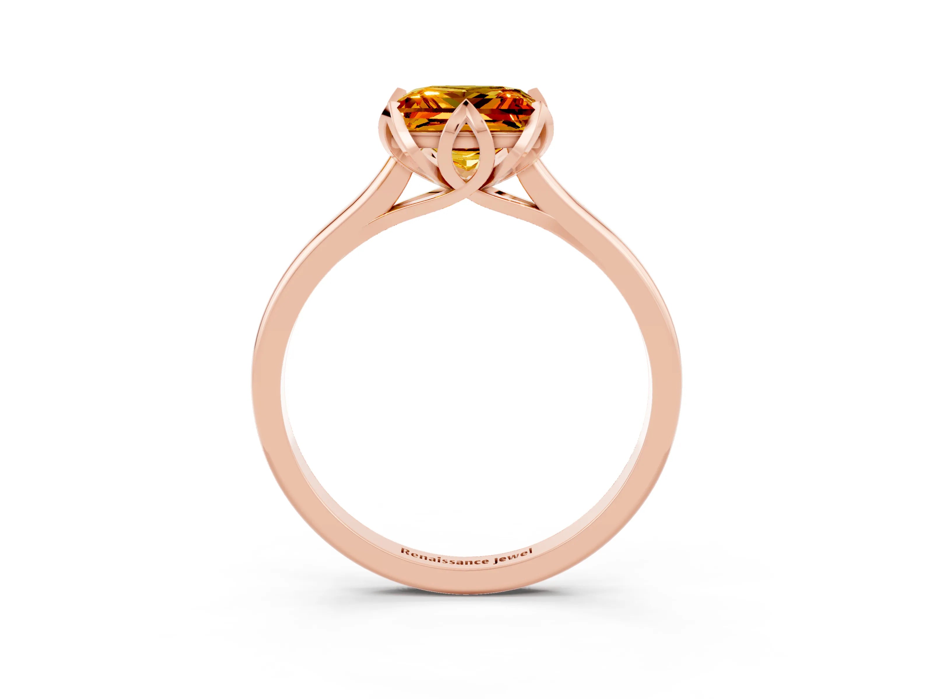 Rose gold Princess Cut Citrine Solitaire Ring with Flower Prong Setting and Classic Band_39