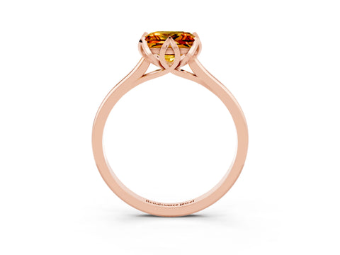 Rose gold Princess Cut Citrine Solitaire Ring with Flower Prong Setting and Classic Band_39