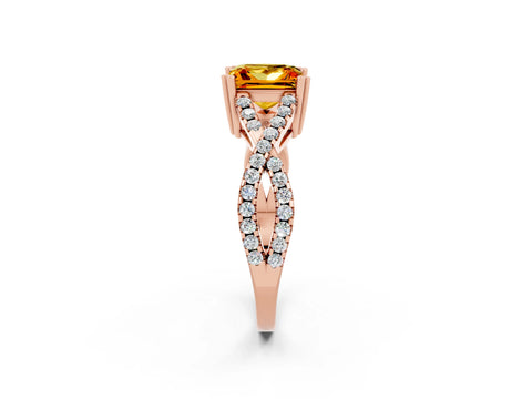 Rose gold Princess Cut Citrine Solitaire Ring with Four-Prong Setting and Twisted Pavé Band_2