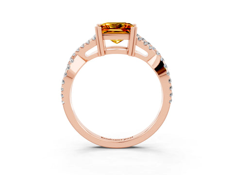 Rose gold Princess Cut Citrine Solitaire Ring with Four-Prong Setting and Twisted Pavé Band_3