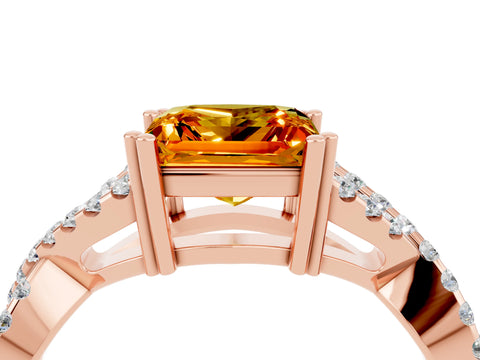 Rose gold Princess Cut Citrine Solitaire Ring with Four-Prong Setting and Twisted Pavé Band_4