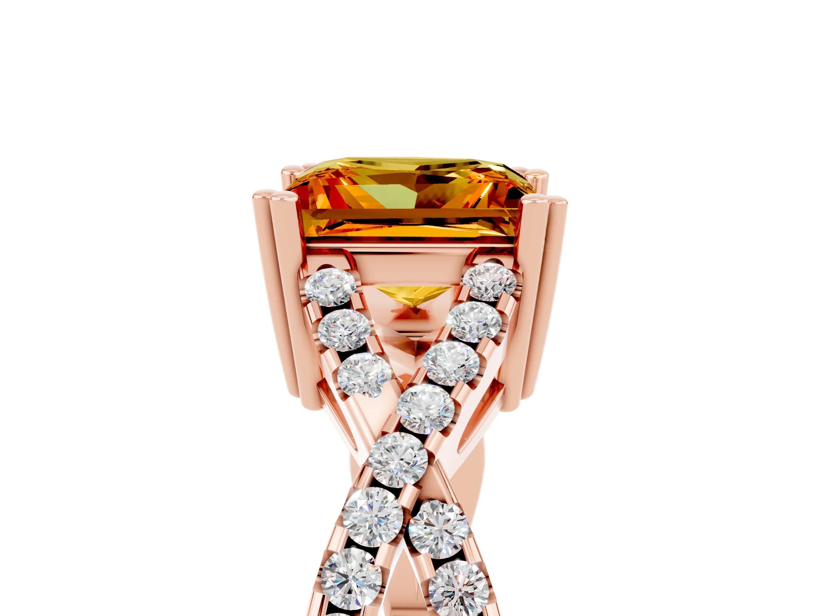 Rose gold Princess Cut Citrine Solitaire Ring with Four-Prong Setting and Twisted Pavé Band_5