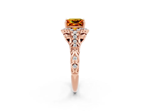 Rose gold Princess Cut Citrine Solitaire Ring with Hidden Halo and Pavé Band_14
