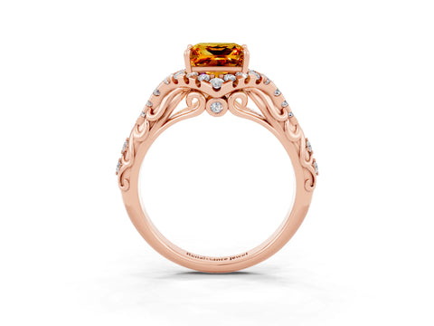 Rose gold Princess Cut Citrine Solitaire Ring with Hidden Halo and Pavé Band_15
