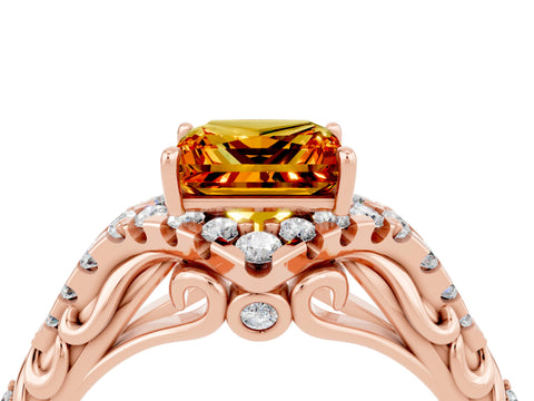 Rose gold Princess Cut Citrine Solitaire Ring with Hidden Halo and Pavé Band_16