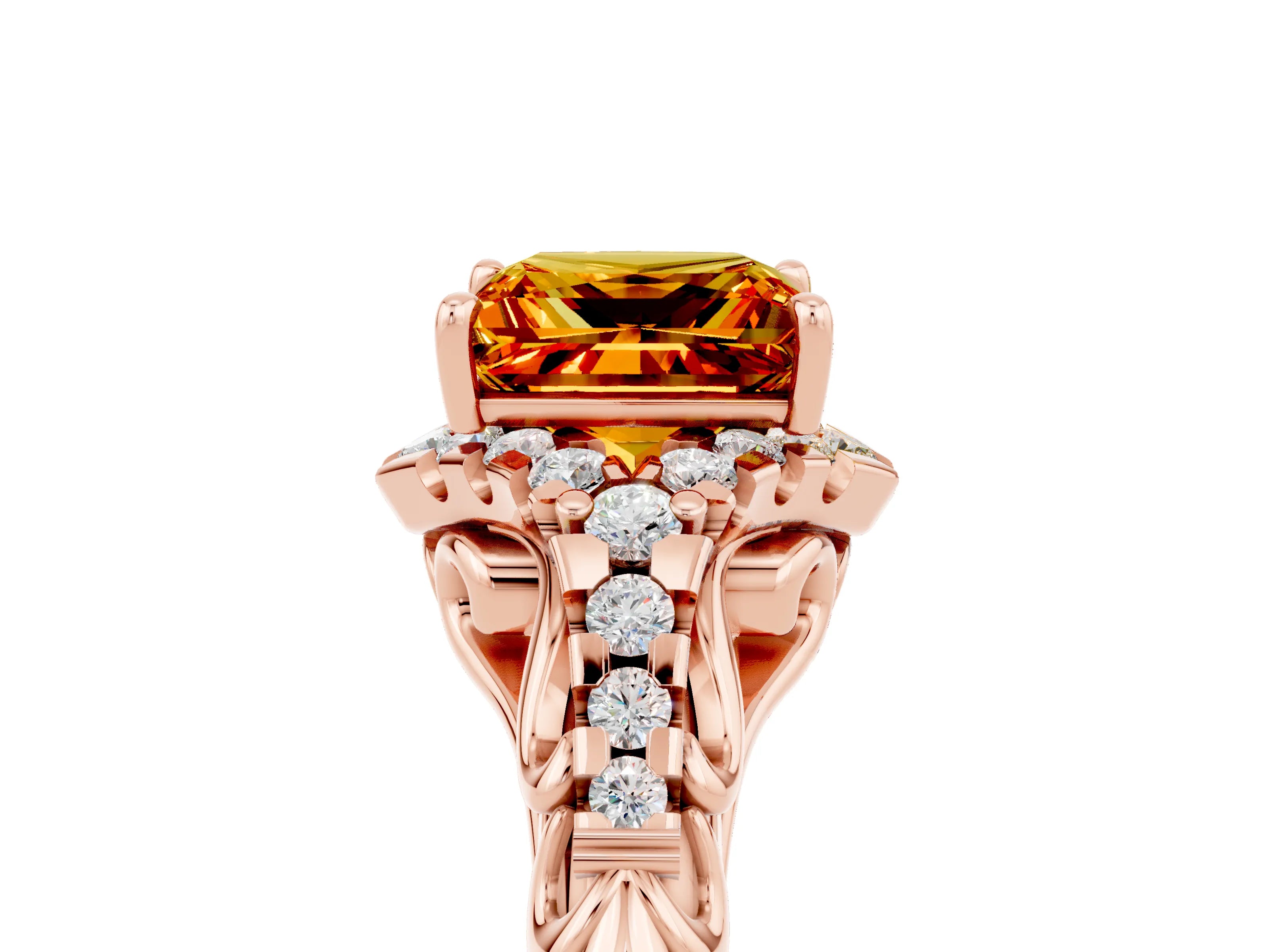 Rose gold Princess Cut Citrine Solitaire Ring with Hidden Halo and Pavé Band_17