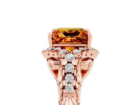 Rose gold Princess Cut Citrine Solitaire Ring with Hidden Halo and Pavé Band_17