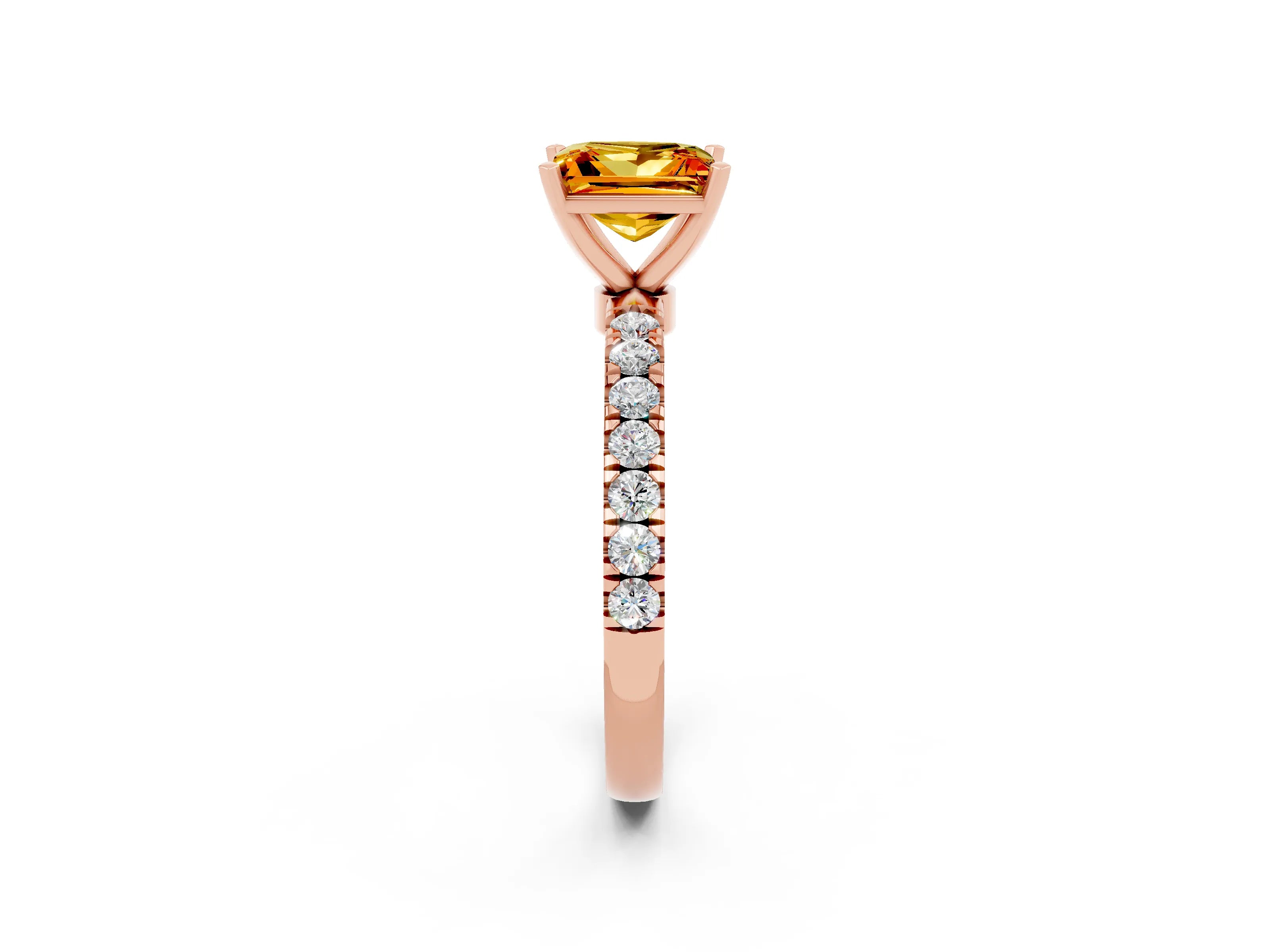 Rose gold Princess Cut Citrine Solitaire Ring with Pavé Accents and Four-Prong Setting_2