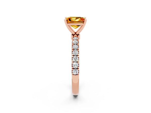 Rose gold Princess Cut Citrine Solitaire Ring with Pavé Accents and Four-Prong Setting