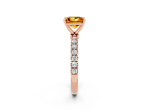 Rose gold Princess Cut Citrine Solitaire Ring with Pavé Accents and Four-Prong Setting_2