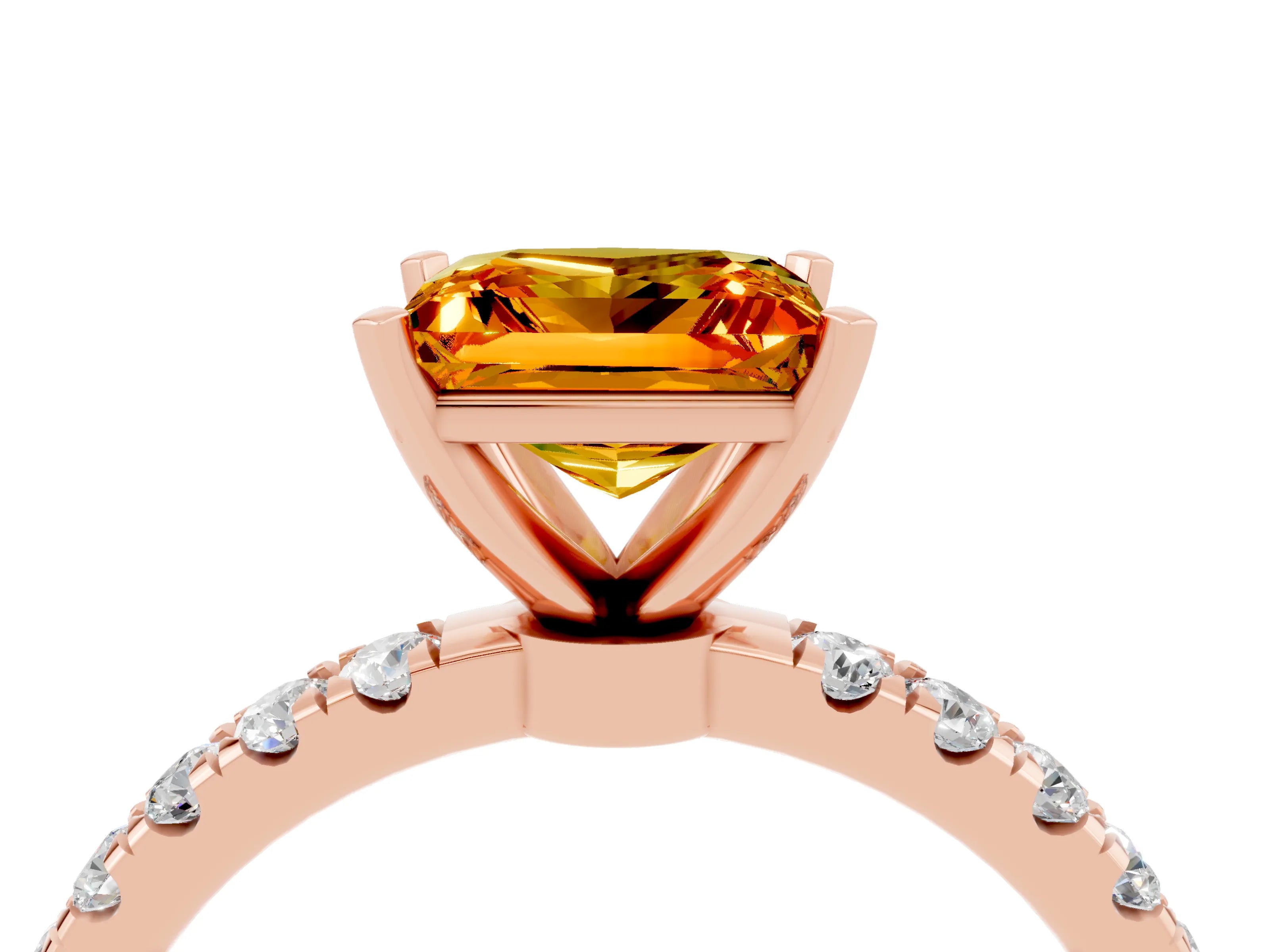 Rose gold Princess Cut Citrine Solitaire Ring with Pavé Accents and Four-Prong Setting_4