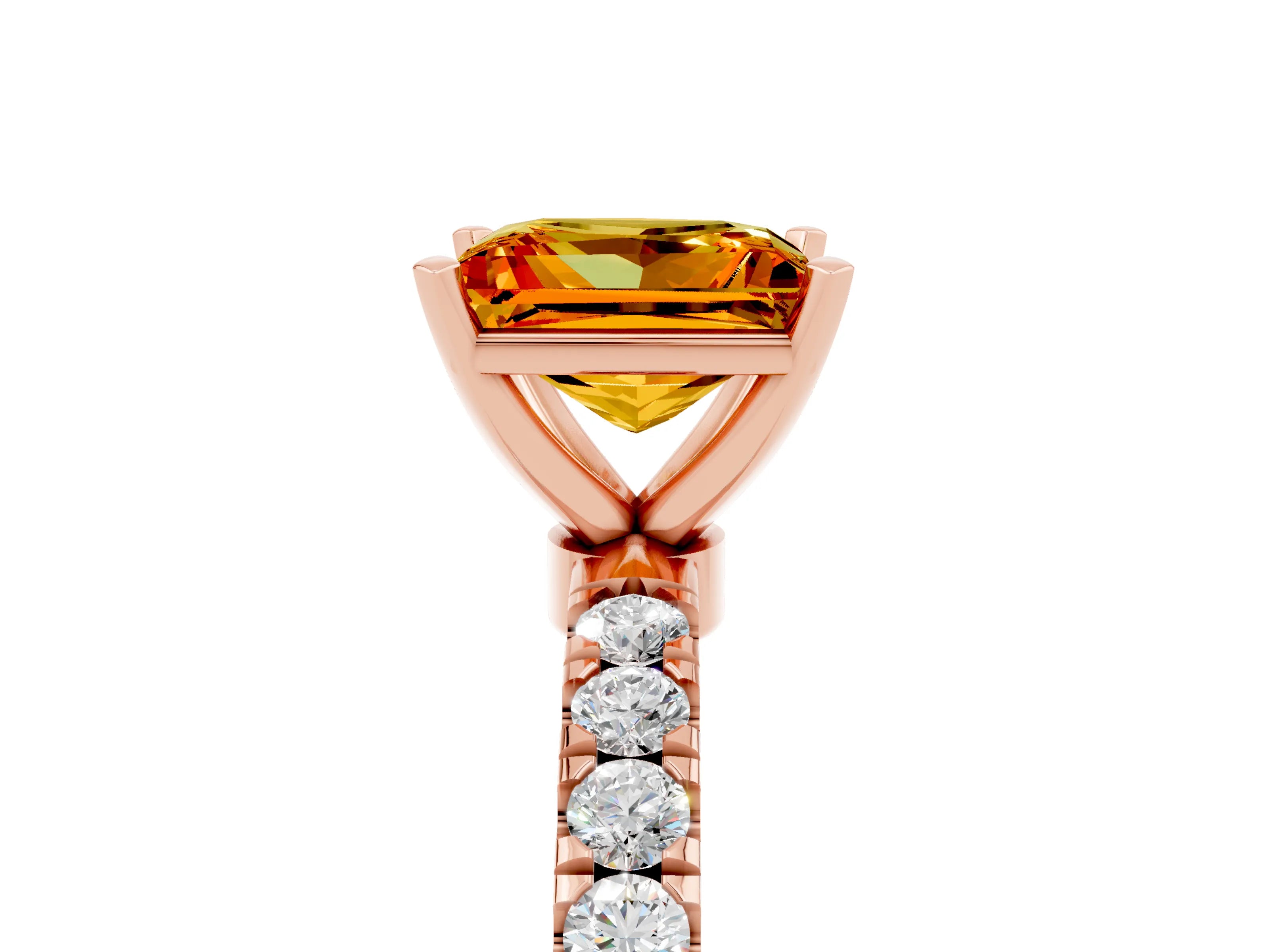 Rose gold Princess Cut Citrine Solitaire Ring with Pavé Accents and Four-Prong Setting_5
